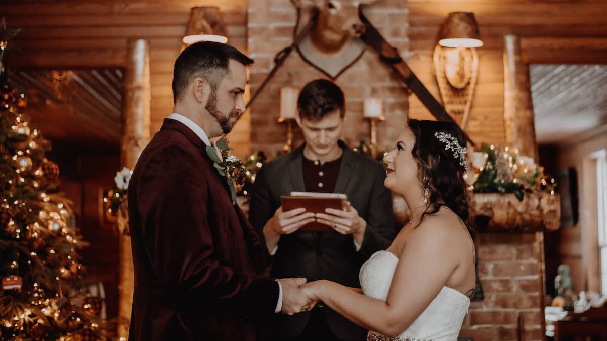 Winter elopement in the rustic Lake Placid Stagecoach Inn in upstate New York