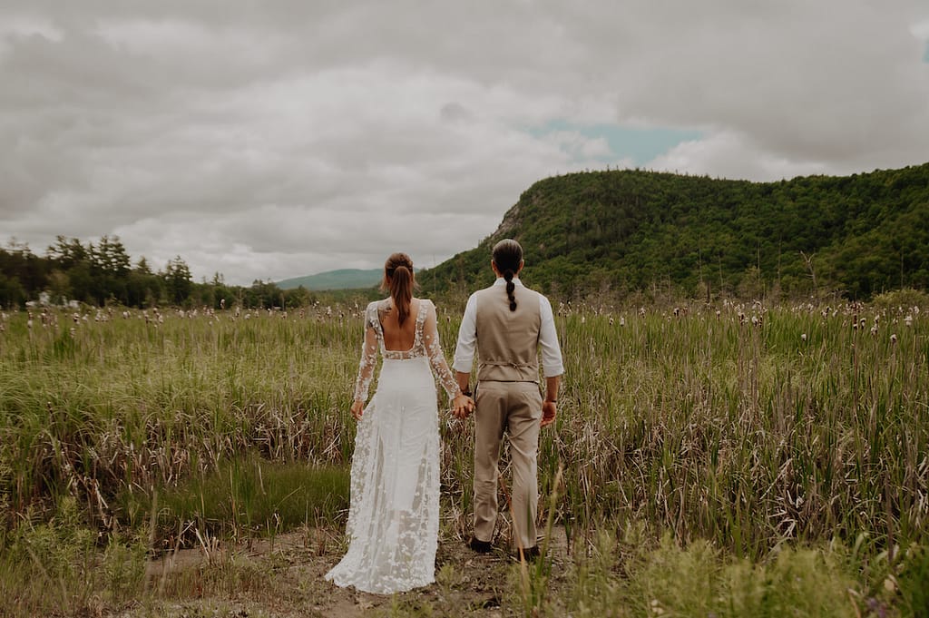 Bride and groom told family that they're eloping, over looking mountain lake Placid 