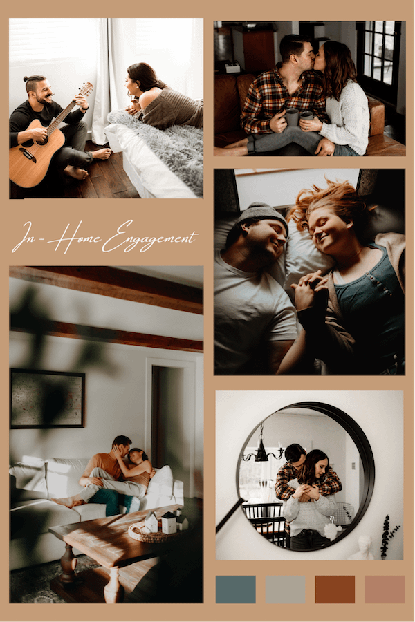 In-home engagement styled photoshoot session mood board in Queensbury, NY
