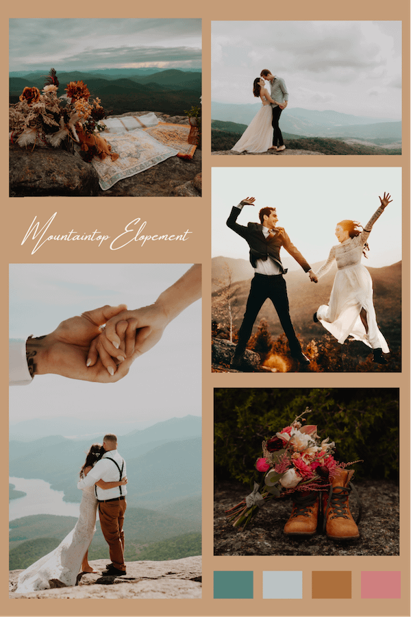Mountaintop elopement styled photoshoot in Lake George, NY in the Adirondacks mood board