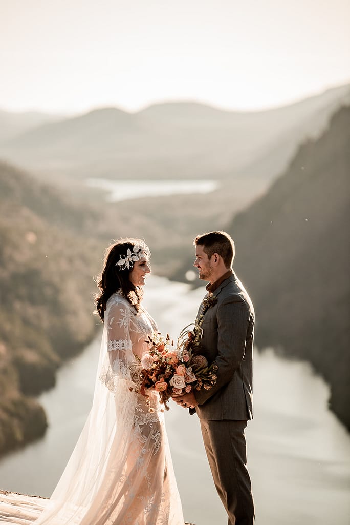 Upstate New York Elopement on Indian Head with boho wedding dress