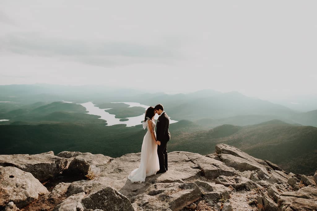 Couple eloping on a mountain top in Upstate New York