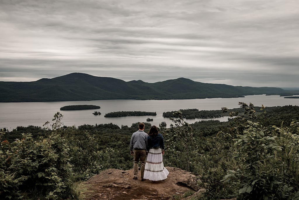 Engagement photo on The Pinnacle in Bolton Landing, overlooking Lake George in the Adirondacks