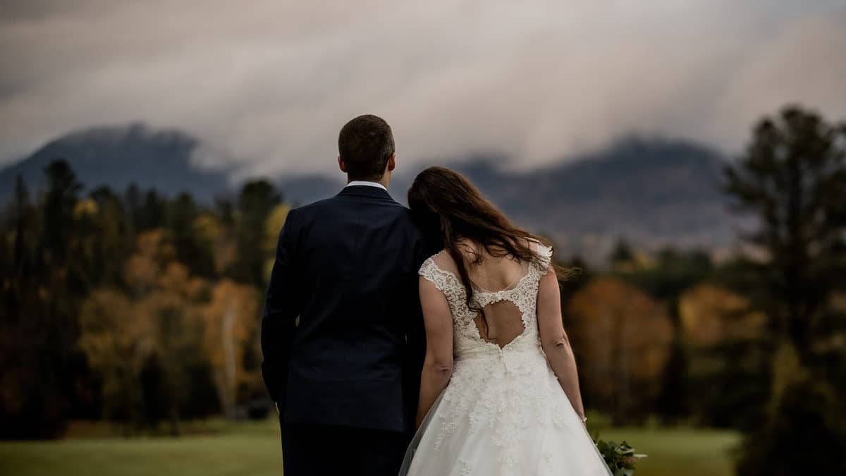 Elope in Lake Placid, New York on a foggy day with the ADK mountains in the background