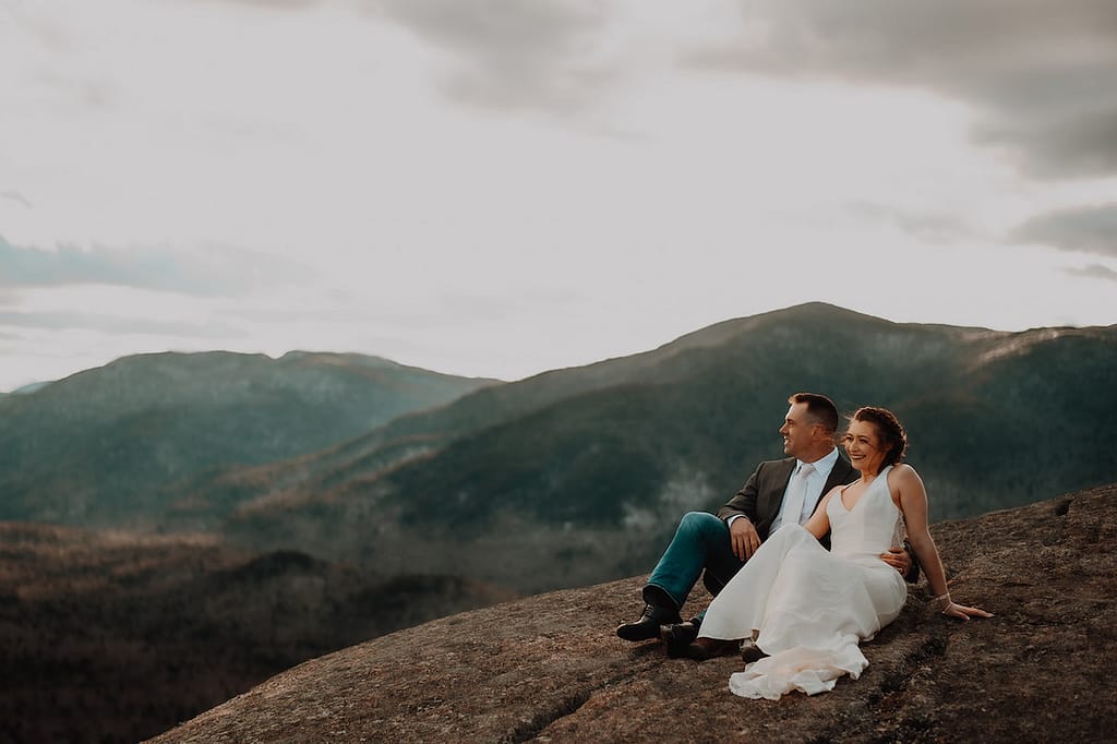 Bride and groom having a stress free elopement in upstate New York on a mountain top.