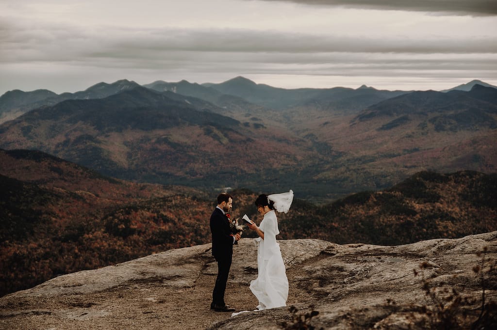Mountaintop elopement in the Adirondacks in the fall foliage