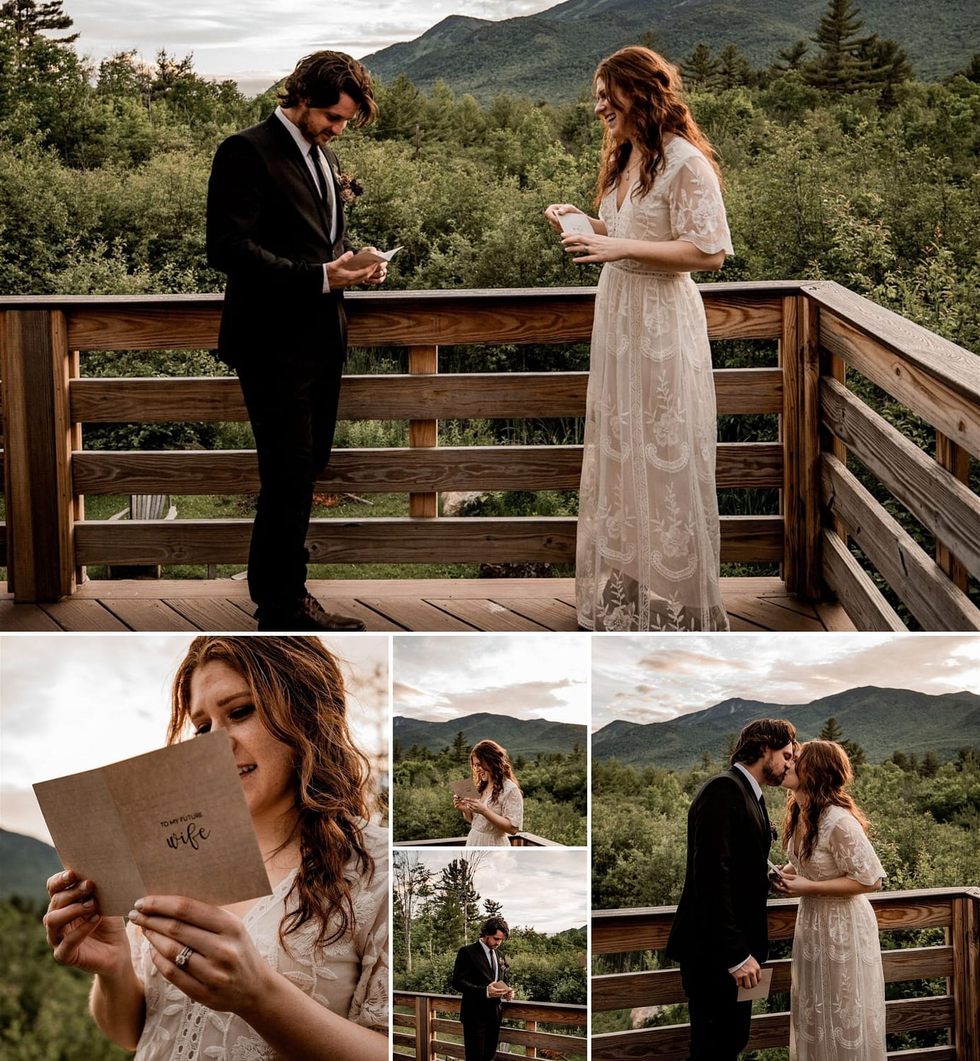 Adorable photos of the bride and groom at this Whiteface Mountain elopement